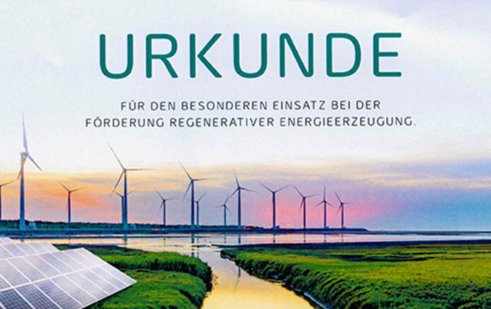 Ausgezeichnet mit der „Grünstrom“-Urkunde